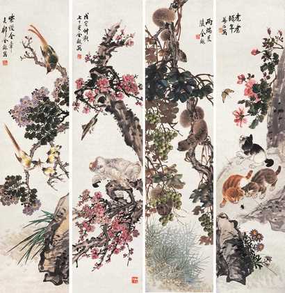 金梦石 戊寅（1938年）作 花鸟 镜心